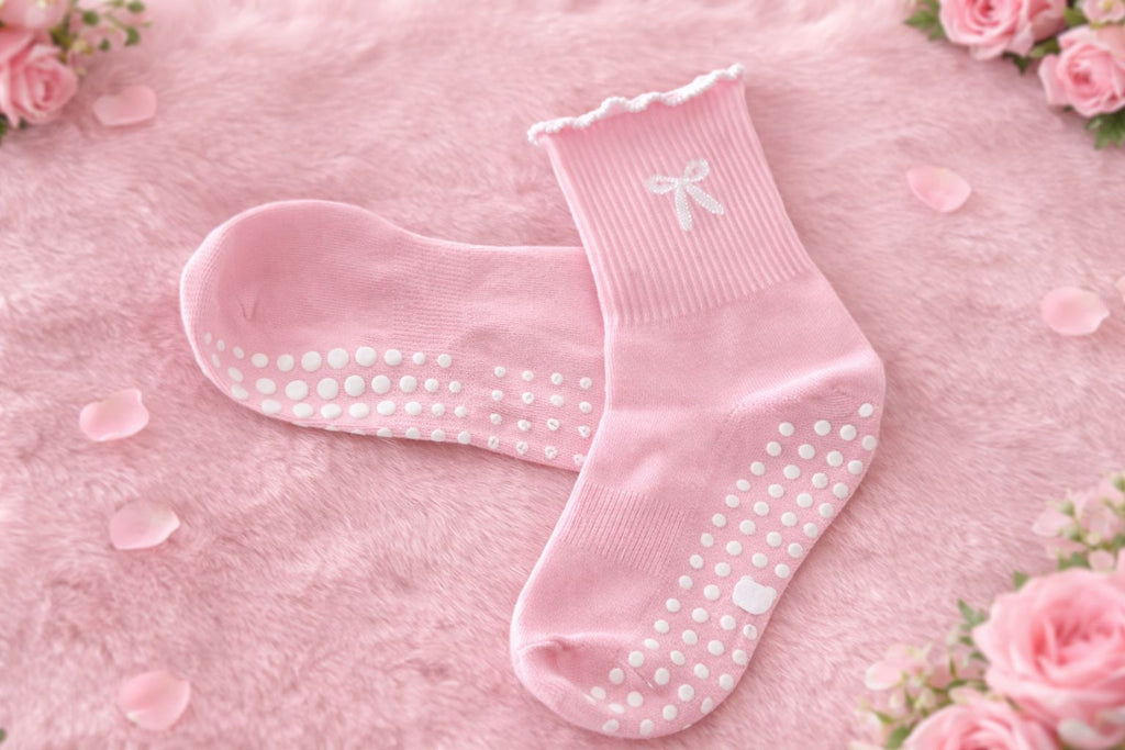 Pink Bow Grip Socks – Premium Pilates Edition